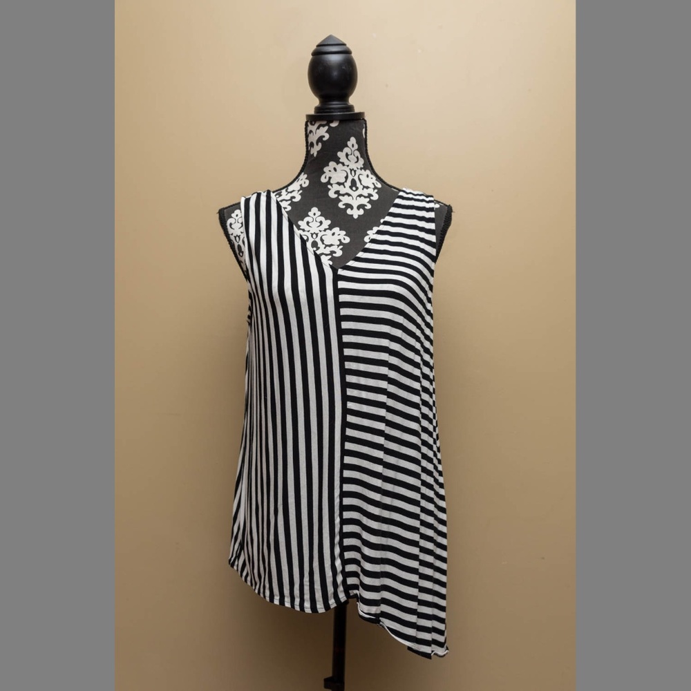 Black & White Striped Casual Tunic Top Large